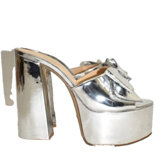 $750 Nalebe Reflections Heirloom 130MM Platform BOW Sandals SILVER 37.5 (MG2) - Picture 2 of 7